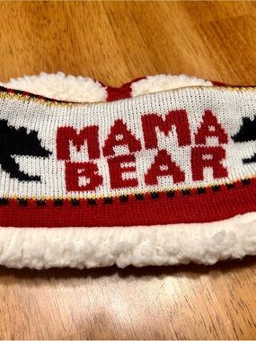 Mama Bear Cozy Knit Headband - Red and White